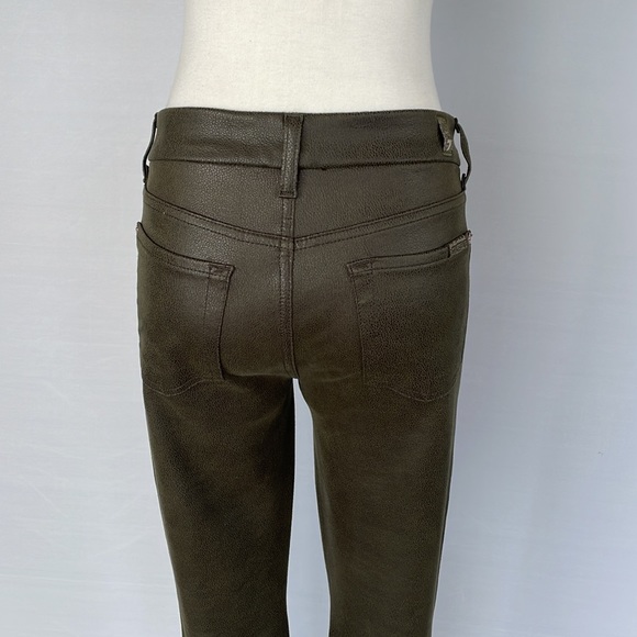 7 For All Mankind Faux Leather Pants Olive Sz 29 - Picture 8 of 15